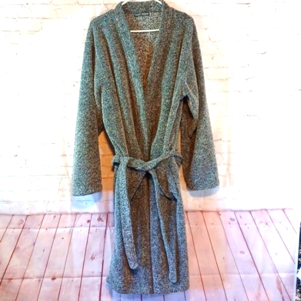 M&S Mans Cozy Fluffy  Gray Robe with Belt & Pockets L